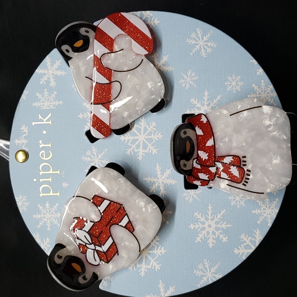 Piper K NWT Pearlized Penquin Holiday Hair Clips
